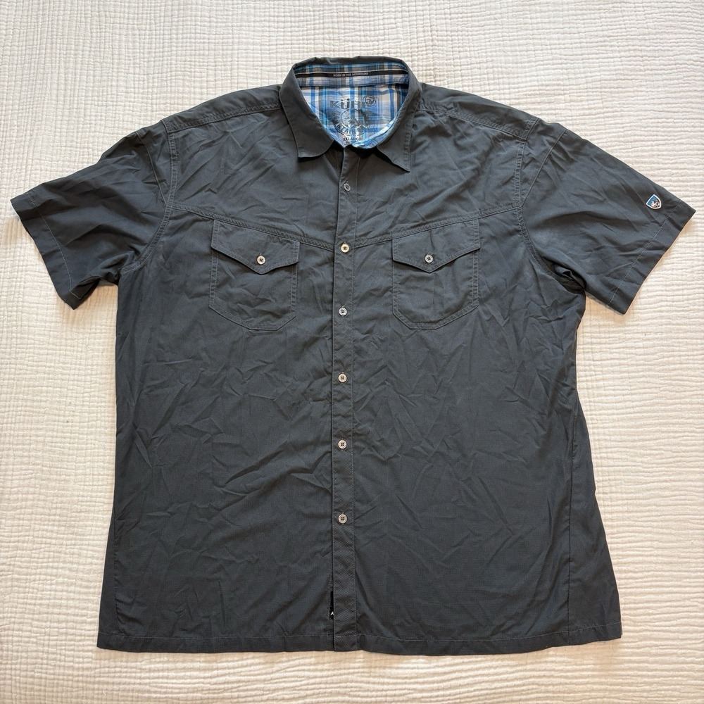 KUHL Eluxur Short Sleeve Shirt Men's XXL Dark Grey Lightweight Quick Dry Button